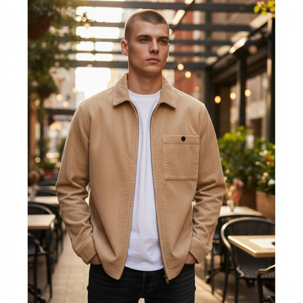 TIMBERLAND SZ M Corduroy Zip Overshirt Jacket in Tan